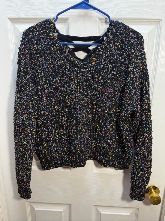 I.N. San Francisco Sweaters - I.N. San Francisco Black Knit Sweater with Multicolor Pom Flecks